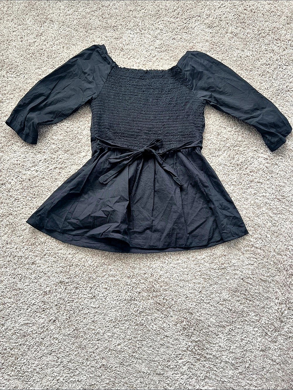 Vintage Forever 21 Black Smocked Tie Back Babydoll Top